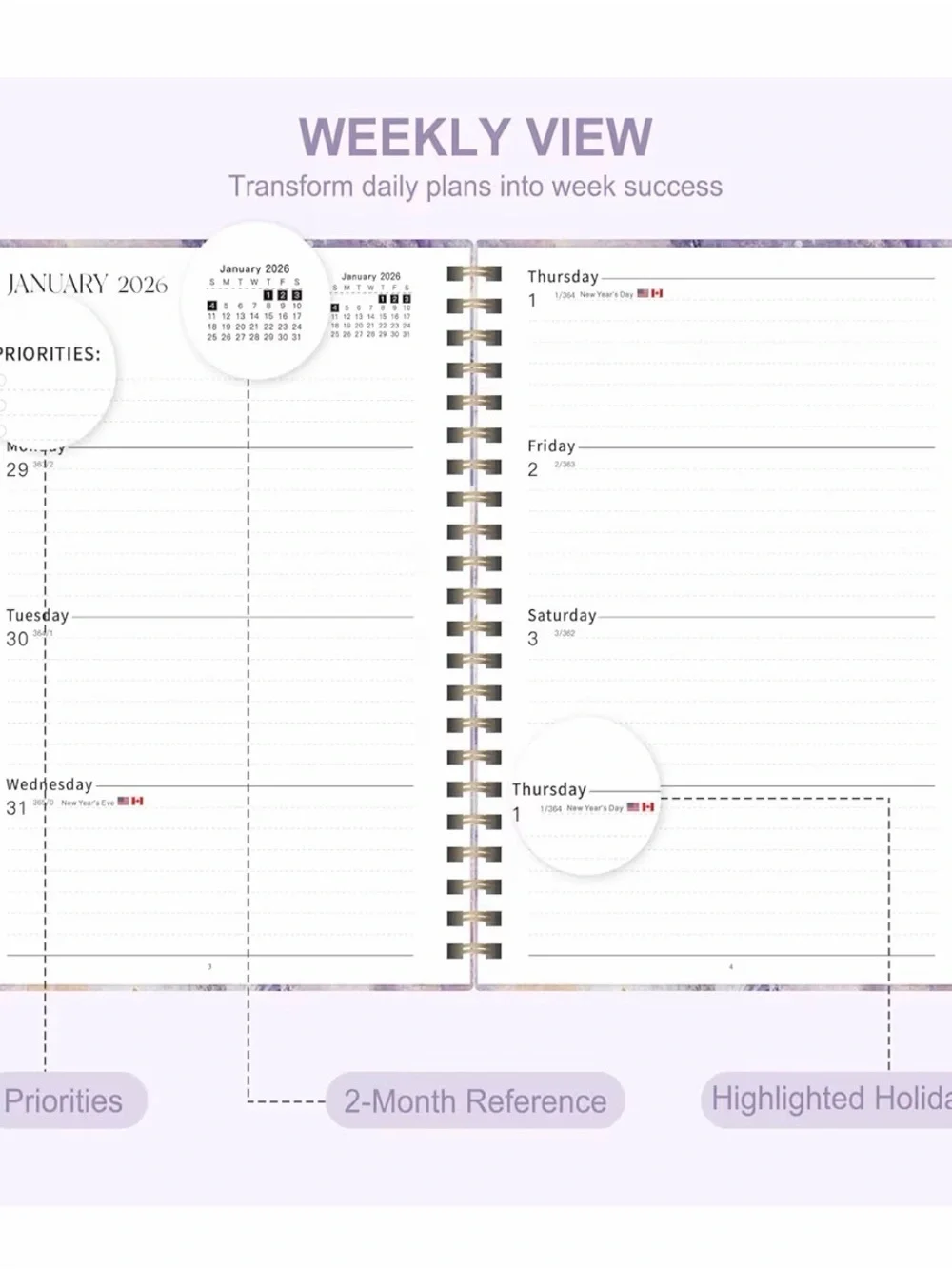 Lavender Floral Spiral Planner 2026